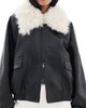 Source Unknown Source Unknown Rioni Faux Fur Collar Bomber Jacket Black - 1