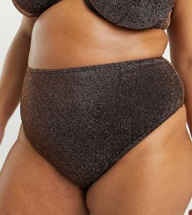 South Beach Curve South Beach Curve Exclusive high waist bikini bottom in brown metallic