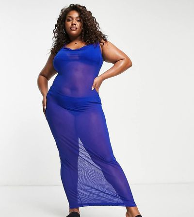 South Beach Curve South Beach Curve Exclusive maxi mesh beach summer dress in blue