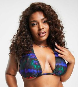 South Beach Curve South Beach Curve Exclusive triangle halter bikini top in multi print