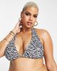 South Beach Curve South Beach Curve Exclusive triangle halter bikini top in zebra print-Multi - 1