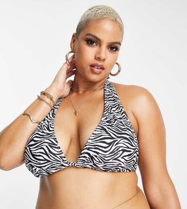 South Beach Curve South Beach Curve Exclusive triangle halter bikini top in zebra print-Multi