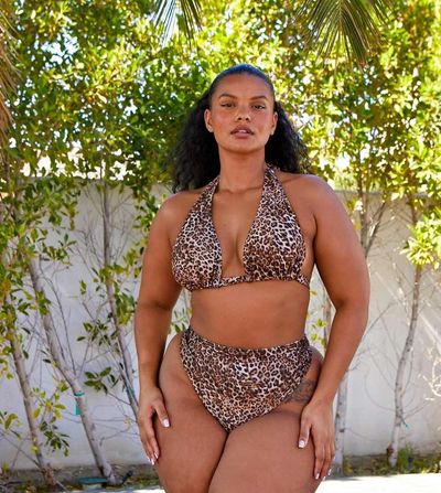 South Beach Curve South Beach Curve ft Leslie Sidora Exclusive mix & match triangle bikini top in animal print-Multi