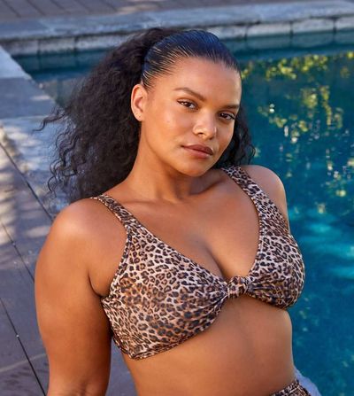 South Beach Curve South Beach Curve ft Leslie Sidora Exclusive mix & match triangle knot bikini top in animal print-Multi