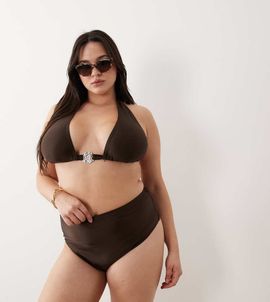 South Beach Curve South Beach Curve high waist bikini bottoms in mocha brown