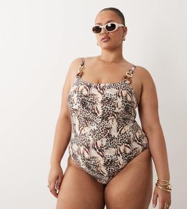 South Beach Curve South Beach Curve swimsuit with hardware detail in leopard print-Brown