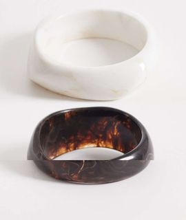 South Beach South Beach 2 layered chunky bangles in wood and stone effect-Multi