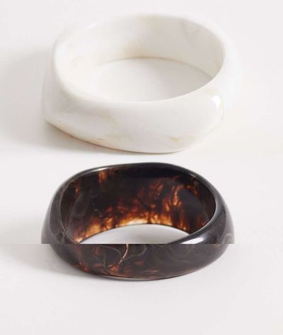 South Beach South Beach 2 layered chunky bangles in wood and stone effect-Multi