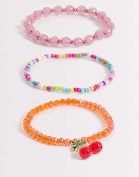South Beach South Beach 3 layered cherry charm beaded bracelets in multi
