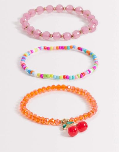 South Beach South Beach 3 layered cherry charm beaded bracelets in multi