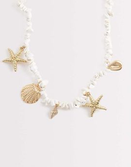 South Beach South Beach beaded stone starfish and shell necklace in gold