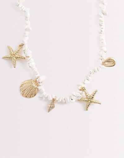 South Beach South Beach beaded stone starfish and shell necklace in gold