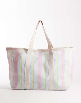South Beach South Beach casual beach tote bag in pastel stripe-Multi