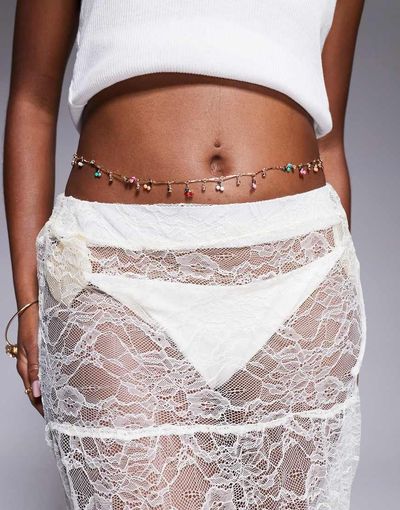 South Beach South Beach cherry beaded belly chain in gold