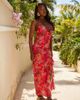 South Beach South Beach cowl neck maxi beach dress in tropical flower red-Multi - 4