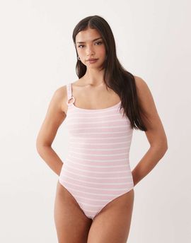 South Beach South Beach crinkle swimsuit in baby pink stripe