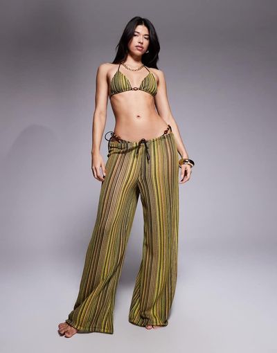 South Beach South Beach crochet beach pants in green stripe