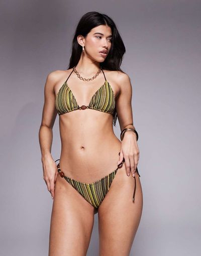 South Beach South Beach crochet tieside bikini bottom in green stripe