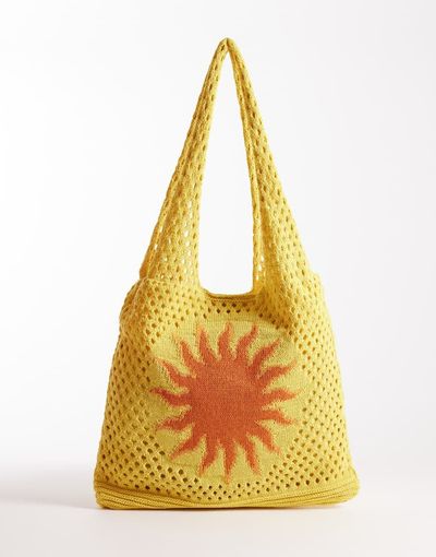 South Beach South Beach crochet tote bag with sun print in yellow