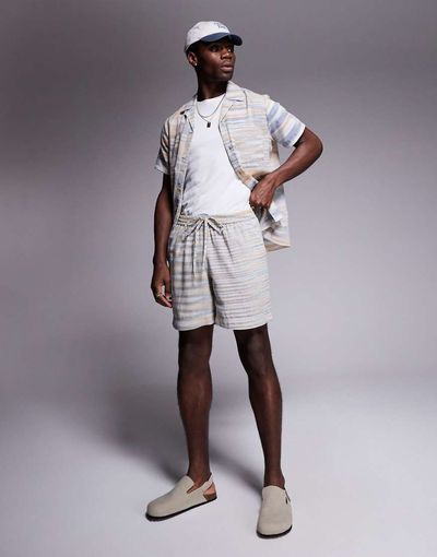 South Beach South Beach drawstring beach shorts in neutral stripe-Multi