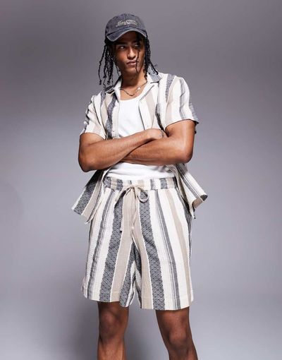 South Beach South Beach drawstring textured beach shorts in multi stripe