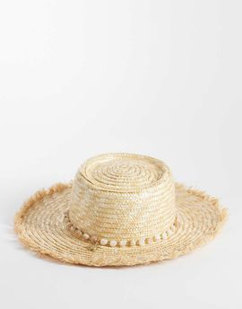 South Beach South Beach frayed straw boater hat with shell and starfish embellishment in natural-Neutral