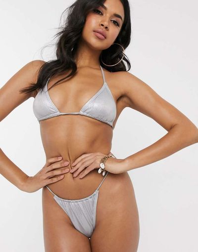 South Beach South Beach Itsy Bitsy String Bikini Top-Silver