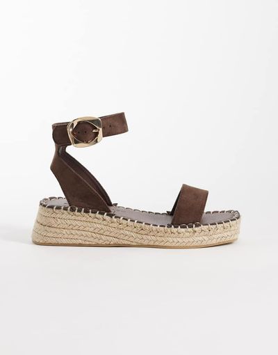 South Beach South Beach linen look two part espadrille sandals in chocolate-Brown