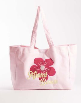 South Beach South Beach miami beach printed terrycloth tote bag in pale pink