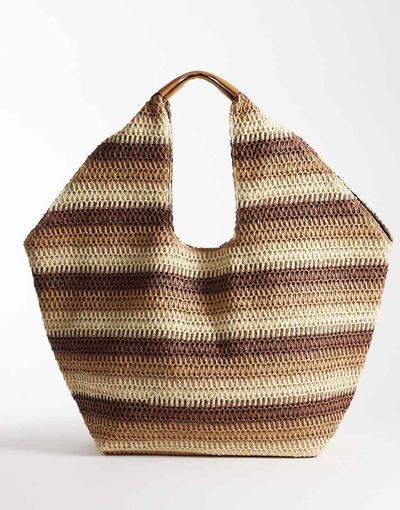 South Beach South Beach oversized landscape shoulder tote in neutral stripes-Multi