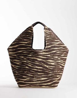 South Beach South Beach oversized landscape shoulder tote in zebra print-Multi