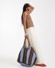 South Beach South Beach oversized woven shoulder bag in brown and blue stripe-Multi - 4