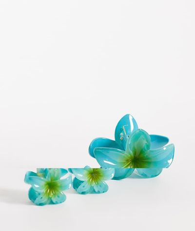 South Beach South Beach pack of 3 flower claw clips in teal green