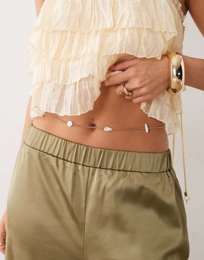 South Beach South Beach pearl belly chain in gold