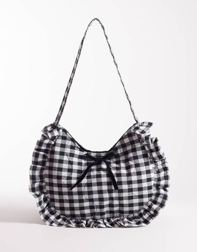 South Beach South Beach ruffle shoulder bag in black gingham