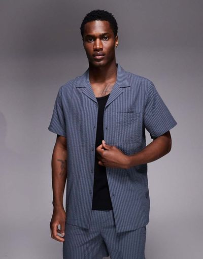 South Beach South Beach seersucker shirt in petrol blue