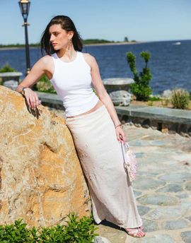 South Beach South Beach sequin maxi skirt in champagne-White