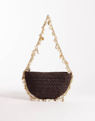 South Beach South Beach shell and bead embellished shoulder bag in chocolate brown