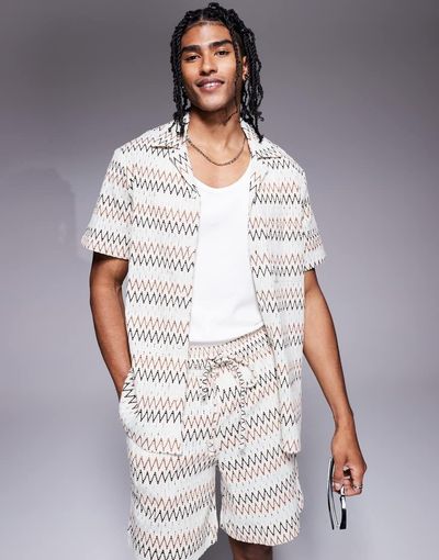 South Beach South Beach short sleeve beach shirt in multi zig zag stripe