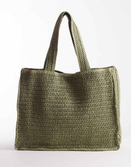 South Beach South Beach shoulder straw beach tote bag in sage green