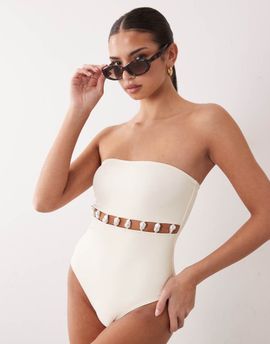 South Beach South Beach strapless one-piece swimsuit with beaded detailing in white
