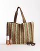 South Beach South Beach straw beach tote shoulder bag in neutral and green stripes-Multi - 2