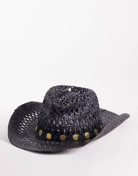 South Beach South Beach straw cowboy hat with faux-coin trim in black