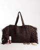 South Beach South Beach straw fringe tote shoulder bag in chocolate brown - 2