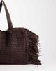 South Beach South Beach straw fringe tote shoulder bag in chocolate brown - 4