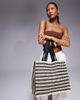 South Beach South Beach straw tote bag in black and white stripe-Multi - 1