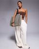 South Beach South Beach straw tote bag in black and white stripe-Multi - 2