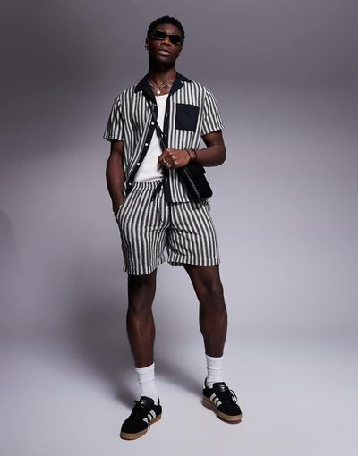 South Beach South Beach stripe knit beach short in black - part of a set