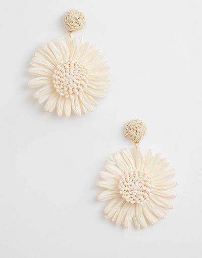 South Beach South Beach textured flower drop earrings in cream-White