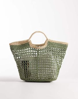 South Beach South Beach top handle straw bag in green with contrast trim